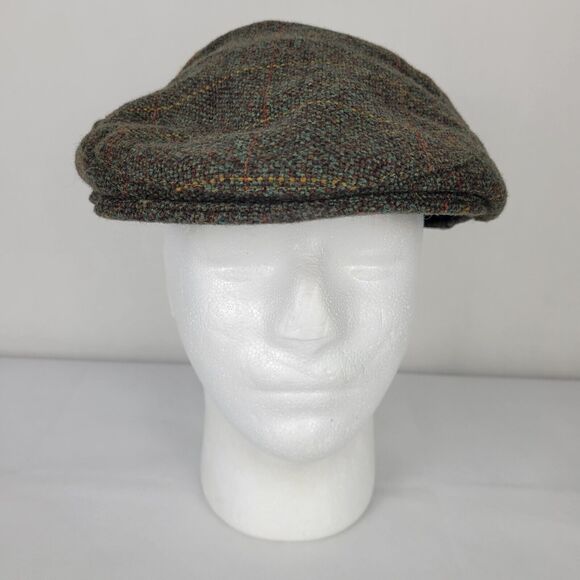 Hoggs of Fife Tweed Hat Sz 7 Medium Green Windowpane Plaid Scottish Newsboy Flat - Picture 2 of 8